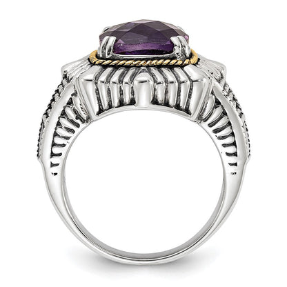 14K/silver Bicolor Sterlingsilber 14K Poliert & Antikisiert Strukturiert Amethyst Ring (size 7 Nur)
