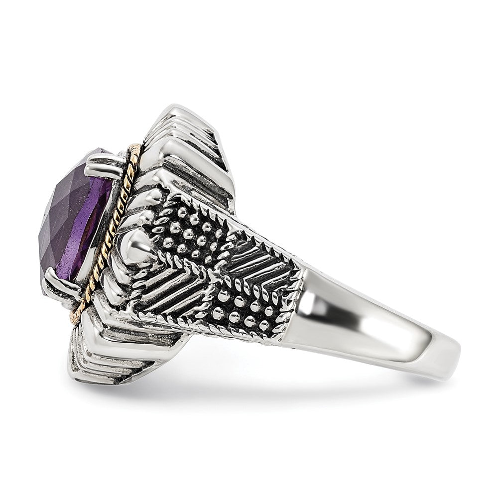 14K/silver Bicolor Sterlingsilber 14K Poliert & Antikisiert Strukturiert Amethyst Ring (size 7 Nur)