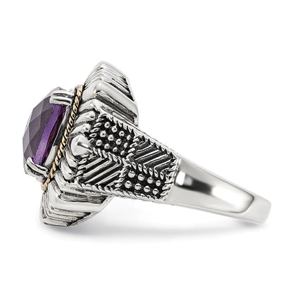 14K/silver Bicolor Sterlingsilber 14K Poliert & Antikisiert Strukturiert Amethyst Ring (size 7 Nur)