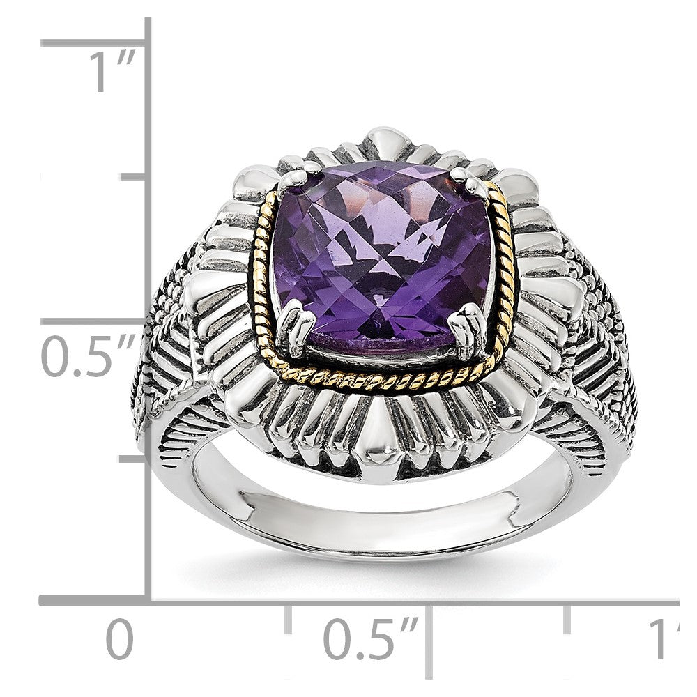 14K/silver Bicolor Sterlingsilber 14K Poliert & Antikisiert Strukturiert Amethyst Ring (size 7 Nur)