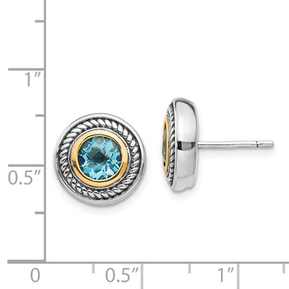 14K/silver Bicolor Shey Couture Sterlingsilber mit 14K Akzente Antikisiert Rund Blautopas Ohrstecker