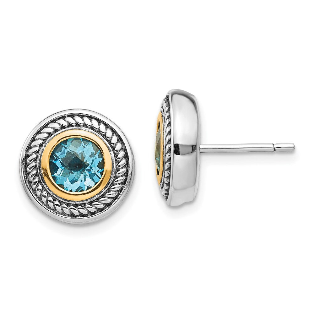 14K/silver Bicolor Shey Couture Sterlingsilber mit 14K Akzente Antikisiert Rund Blautopas Ohrstecker