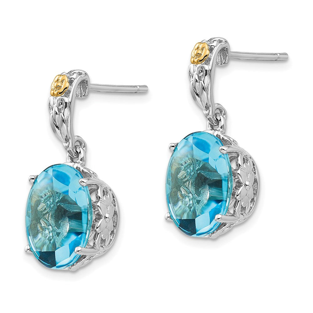 14K/silver Bicolor Shey Couture Sterlingsilber mit 14K Akzente Oval Blautopas Hängend Ohrstecker