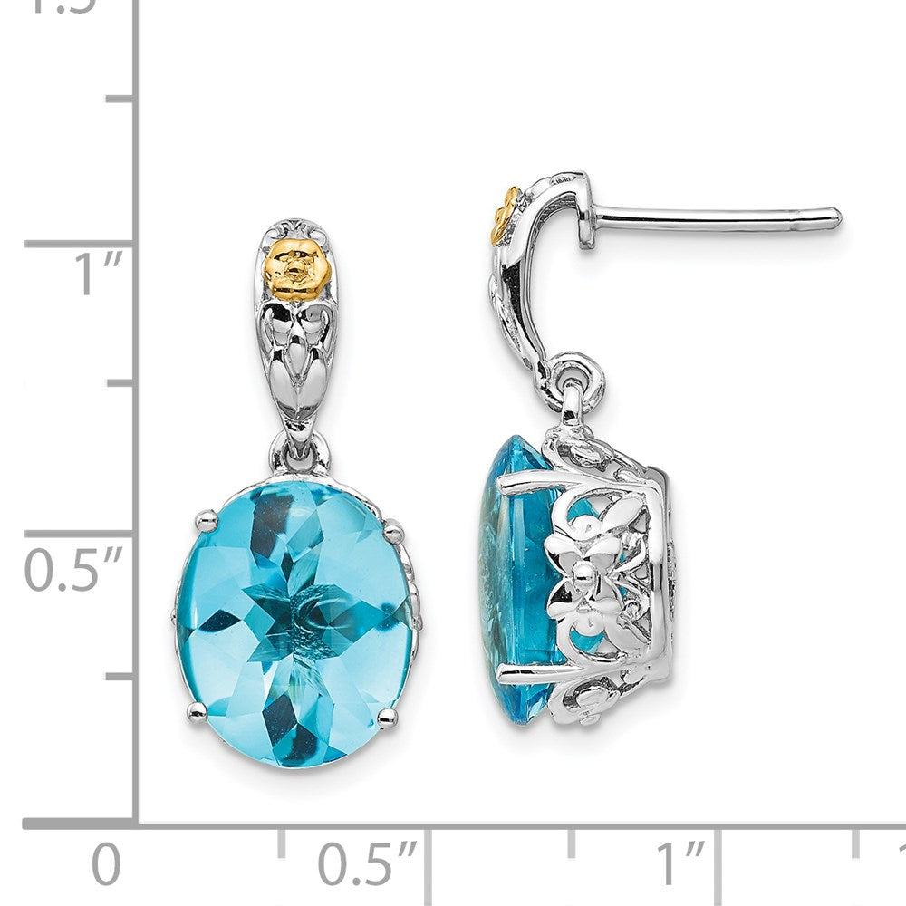 14K/silver Bicolor Shey Couture Sterlingsilber mit 14K Akzente Oval Blautopas Hängend Ohrstecker
