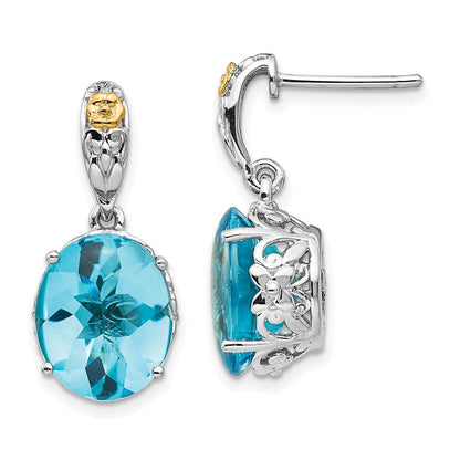 14K/silver Bicolor Shey Couture Sterlingsilber mit 14K Akzente Oval Blautopas Hängend Ohrstecker