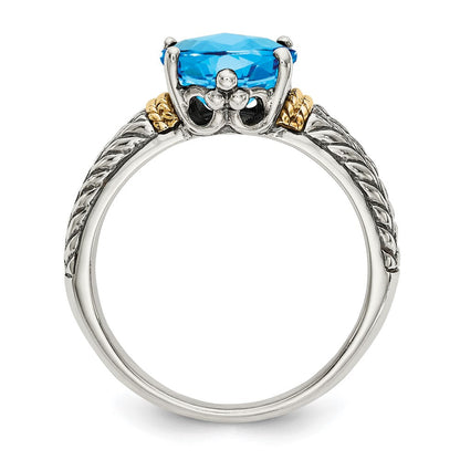 14K/silver Bicolor Shey Couture Sterlingsilber mit 14K Akzente Antikisiert Oval Blautopas Ring