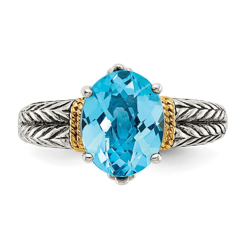 14K/silver Bicolor Shey Couture Sterlingsilber mit 14K Akzente Antikisiert Oval Blautopas Ring