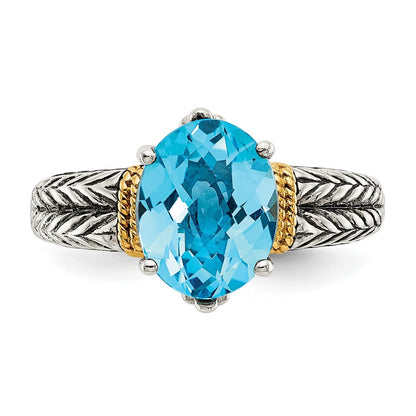 14K/silver Bicolor Shey Couture Sterlingsilber mit 14K Akzente Antikisiert Oval Blautopas Ring