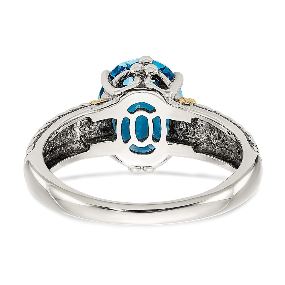 14K/silver Bicolor Shey Couture Sterlingsilber mit 14K Akzente Antikisiert Oval Blautopas Ring