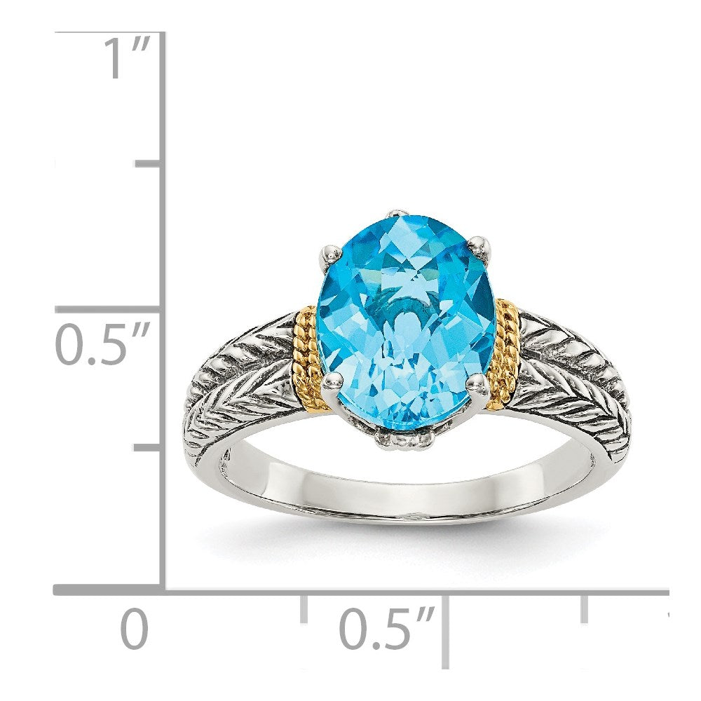 14K/silver Bicolor Shey Couture Sterlingsilber mit 14K Akzente Antikisiert Oval Blautopas Ring