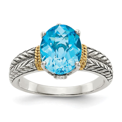 14K/silver Bicolor Shey Couture Sterlingsilber mit 14K Akzente Antikisiert Oval Blautopas Ring