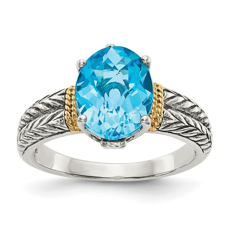 14K/silver Bicolor Shey Couture Sterlingsilber mit 14K Akzente Antikisiert Oval Blautopas Ring