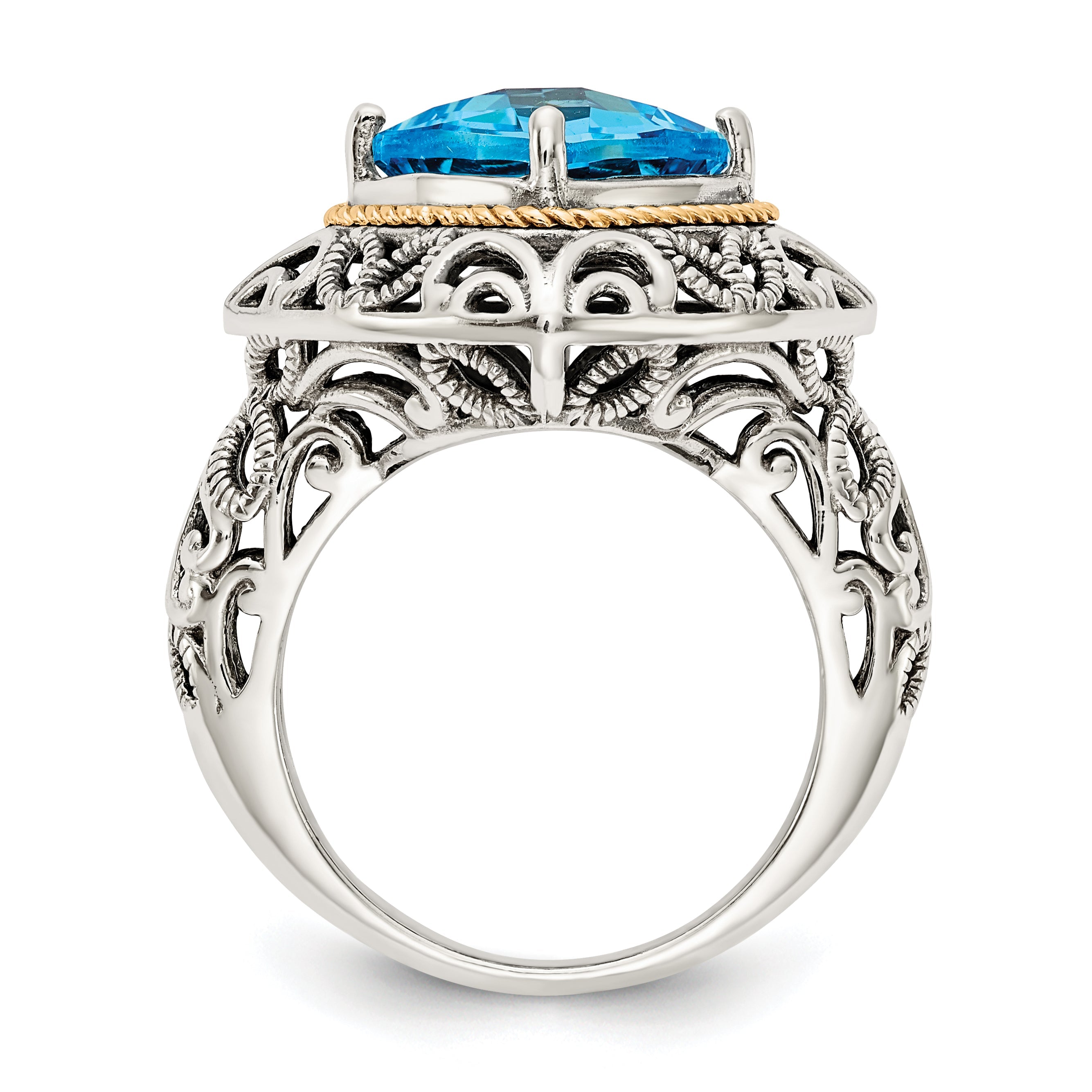 14K/silver Bicolor Shey Couture Sterlingsilber mit 14K Akzente Antikisiert Kissen Blautopas Ring