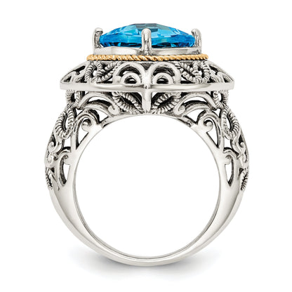 14K/silver Bicolor Shey Couture Sterlingsilber mit 14K Akzente Antikisiert Kissen Blautopas Ring