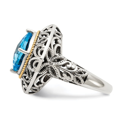 14K/silver Bicolor Shey Couture Sterlingsilber mit 14K Akzente Antikisiert Kissen Blautopas Ring