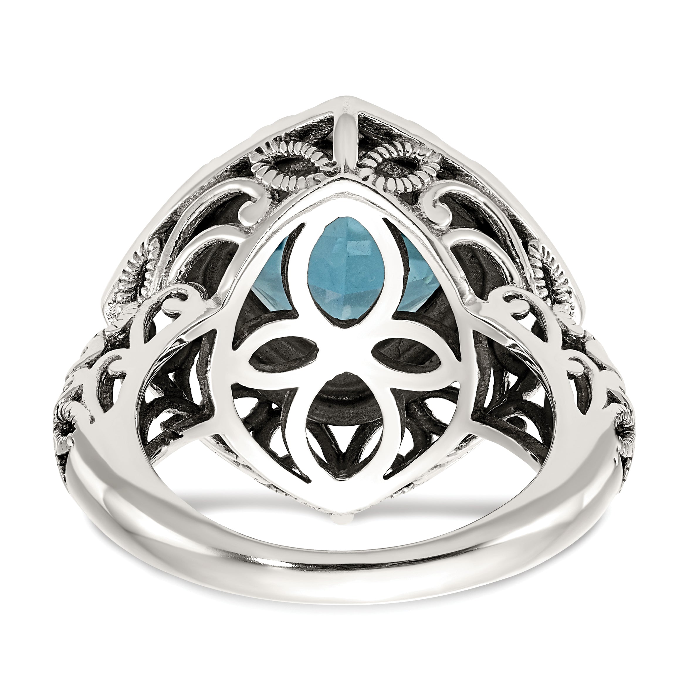 14K/silver Bicolor Shey Couture Sterlingsilber mit 14K Akzente Antikisiert Kissen Blautopas Ring