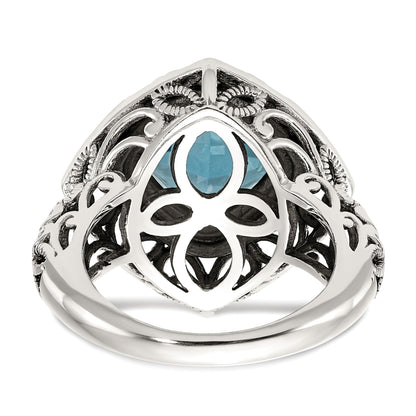 14K/silver Bicolor Shey Couture Sterlingsilber mit 14K Akzente Antikisiert Kissen Blautopas Ring