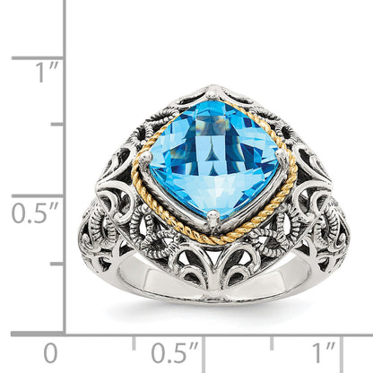 14K/silver Bicolor Shey Couture Sterlingsilber mit 14K Akzente Antikisiert Kissen Blautopas Ring