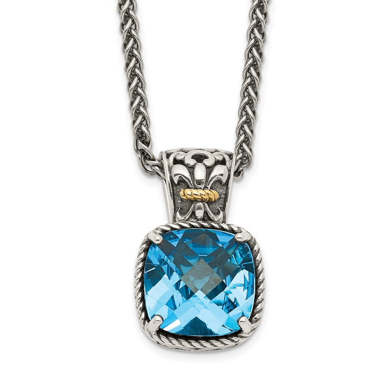 14K/silver Bicolor Shey Couture Sterlingsilber mit 14K Akzente 18 Zoll Antikisiert Kissen Blautopas Halskette
