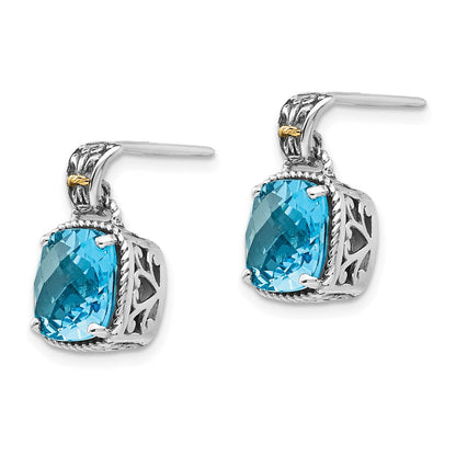 14K/silver Bicolor Shey Couture Sterlingsilber mit 14K Akzente Antikisiert Kissen Blautopas Stecker Ohrhänger