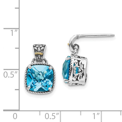 14K/silver Bicolor Shey Couture Sterlingsilber mit 14K Akzente Antikisiert Kissen Blautopas Stecker Ohrhänger