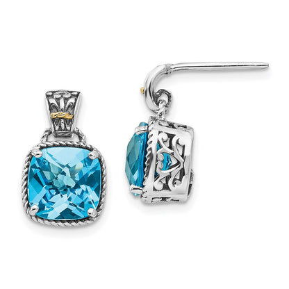 14K/silver Bicolor Shey Couture Sterlingsilber mit 14K Akzente Antikisiert Kissen Blautopas Stecker Ohrhänger