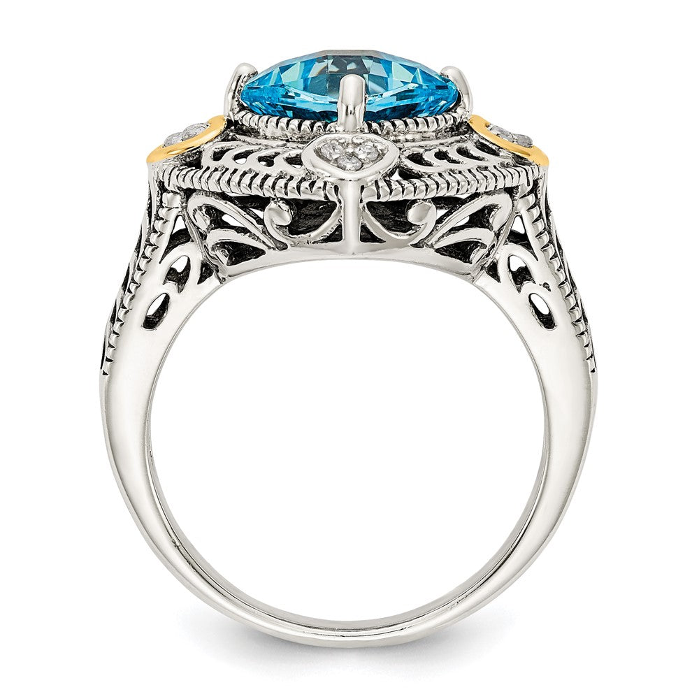 14K/silver Bicolor Shey Couture Sterlingsilber mit 14K Akzente Antikisiert Diamant und Kissen Blautopas Ring