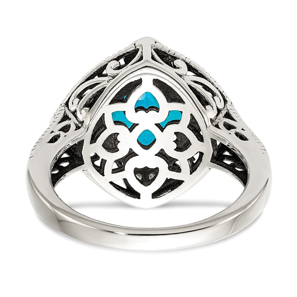14K/silver Bicolor Shey Couture Sterlingsilber mit 14K Akzente Antikisiert Diamant und Kissen Blautopas Ring