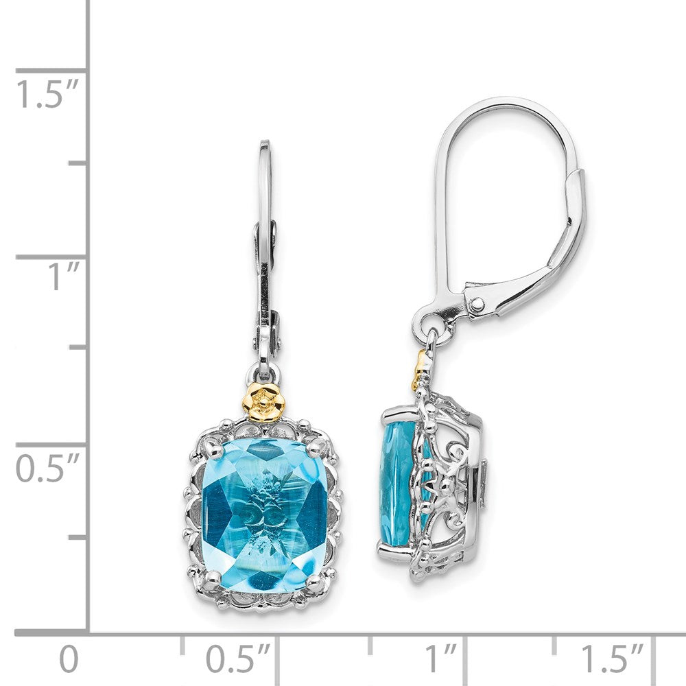 14K/silver Bicolor Shey Couture Sterlingsilber Rhodiniert mit 14K Akzente Recangular Blautopas Brisur Ohrhänger