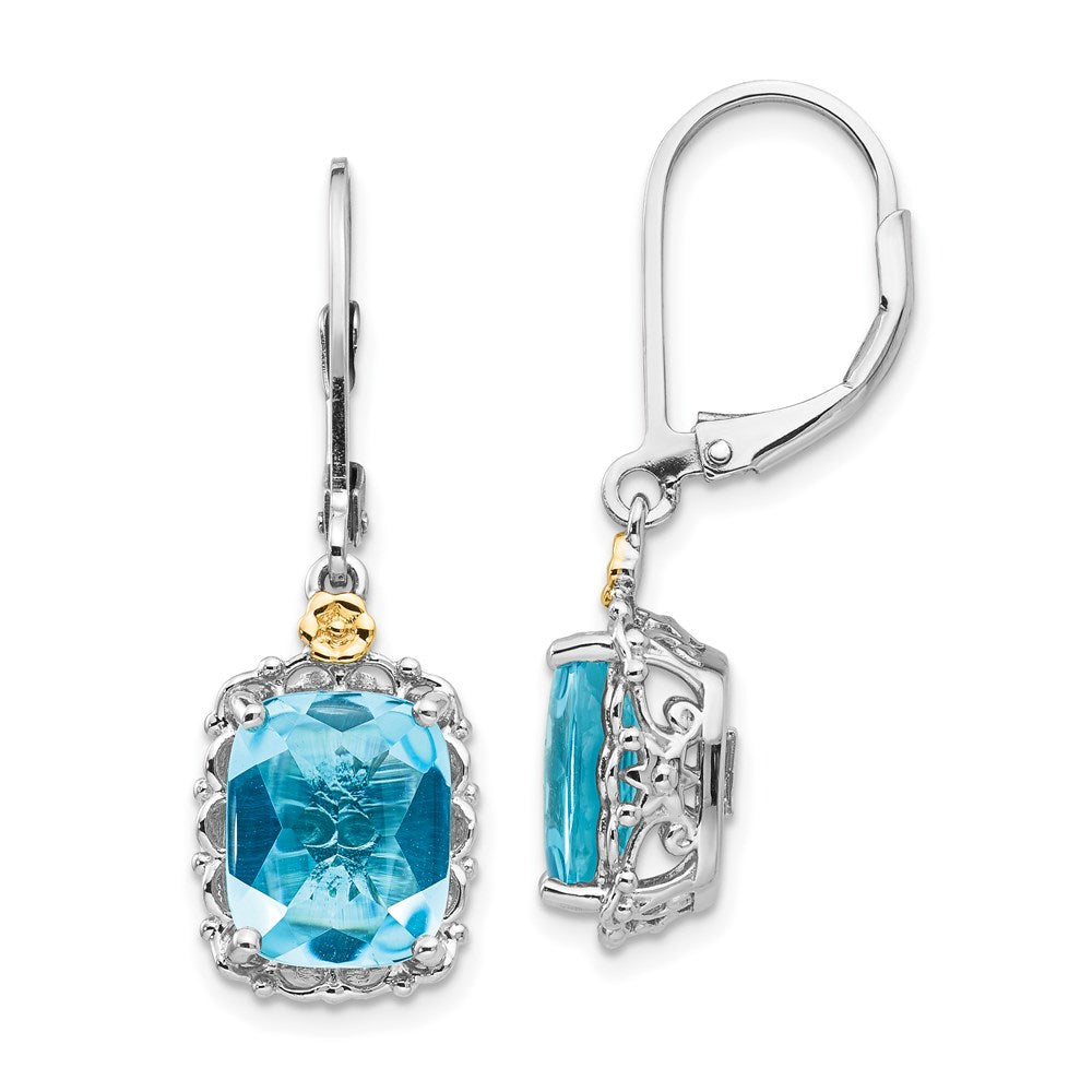 14K/silver Bicolor Shey Couture Sterlingsilber Rhodiniert mit 14K Akzente Recangular Blautopas Brisur Ohrhänger