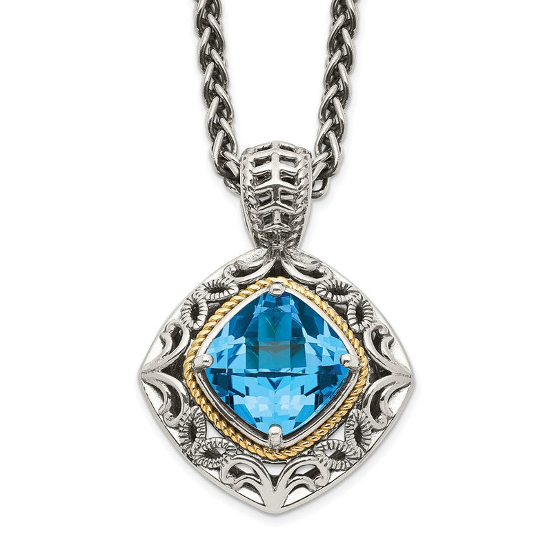 14K/silver Bicolor Shey Couture Sterlingsilber mit 14K Akzente 18 Zoll Antikisiert Kissen Blautopas Halskette