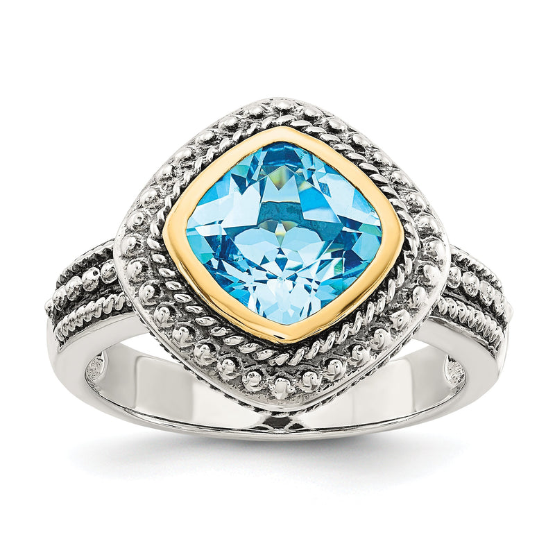 14K/silver Bicolor Shey Couture Sterlingsilber mit 14K Akzente Antikisiert Kissen Zargenfassung Blautopas Ring (size 8 Nur)