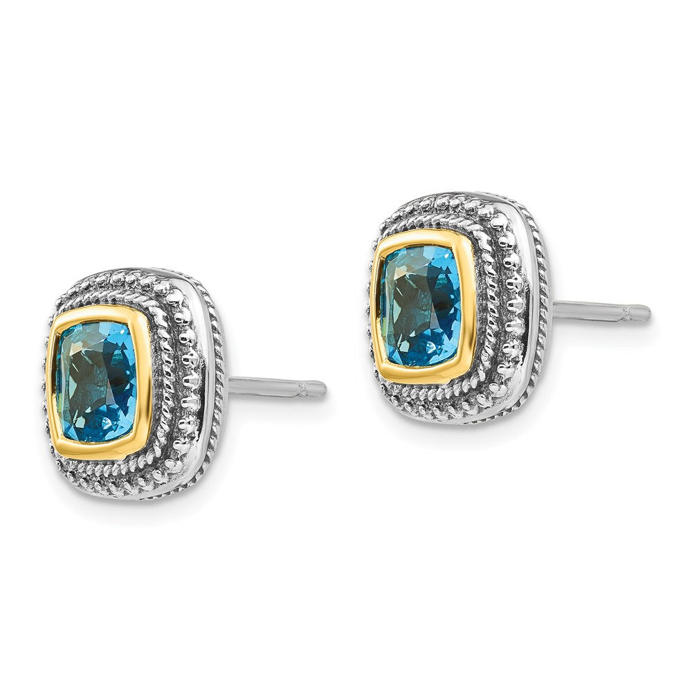 14K/silver Bicolor Shey Couture Sterlingsilber mit 14K Akzente Antikisiert Kissen Zargenfassung Blautopas Ohrstecker