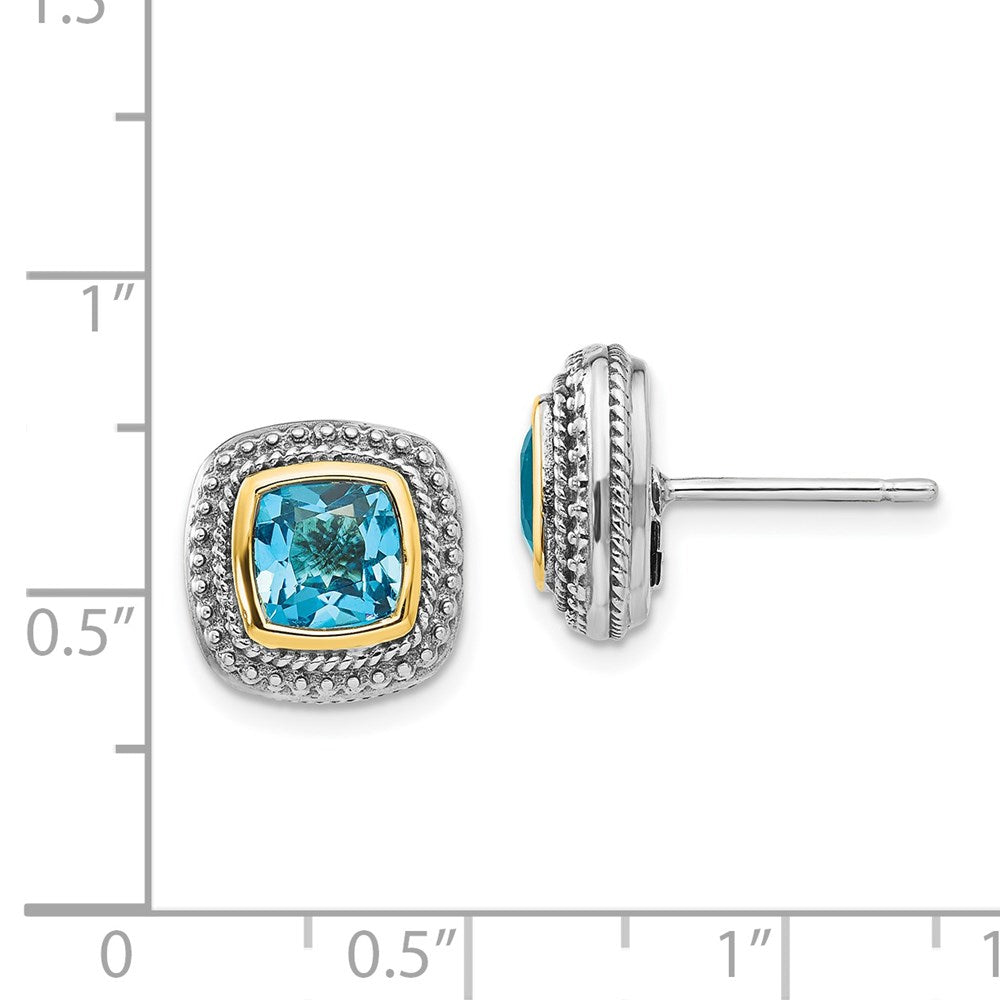 14K/silver Bicolor Shey Couture Sterlingsilber mit 14K Akzente Antikisiert Kissen Zargenfassung Blautopas Ohrstecker