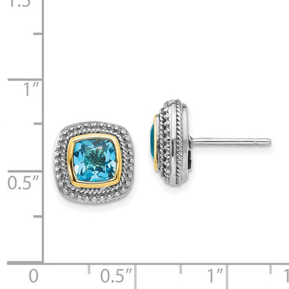 14K/silver Bicolor Shey Couture Sterlingsilber mit 14K Akzente Antikisiert Kissen Zargenfassung Blautopas Ohrstecker