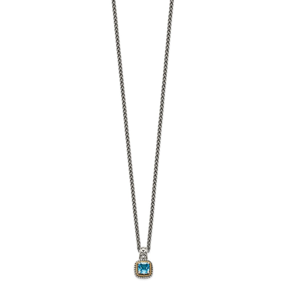 14K/silver Bicolor Shey Couture Sterlingsilber mit 14K Akzente 18 Zoll Antikisiert Kissen Blautopas Halskette
