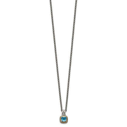 14K/silver Bicolor Shey Couture Sterlingsilber mit 14K Akzente 18 Zoll Antikisiert Kissen Blautopas Halskette