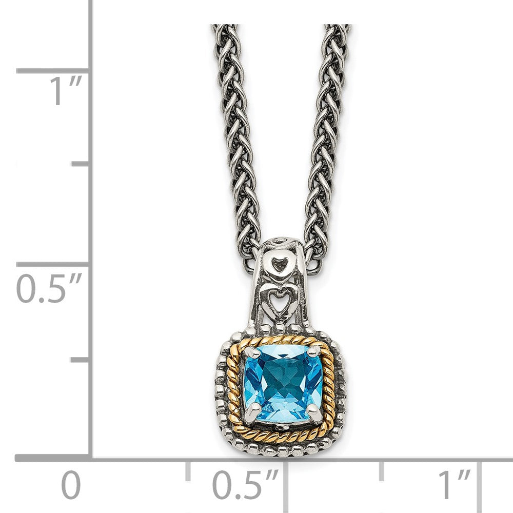 14K/silver Bicolor Shey Couture Sterlingsilber mit 14K Akzente 18 Zoll Antikisiert Kissen Blautopas Halskette