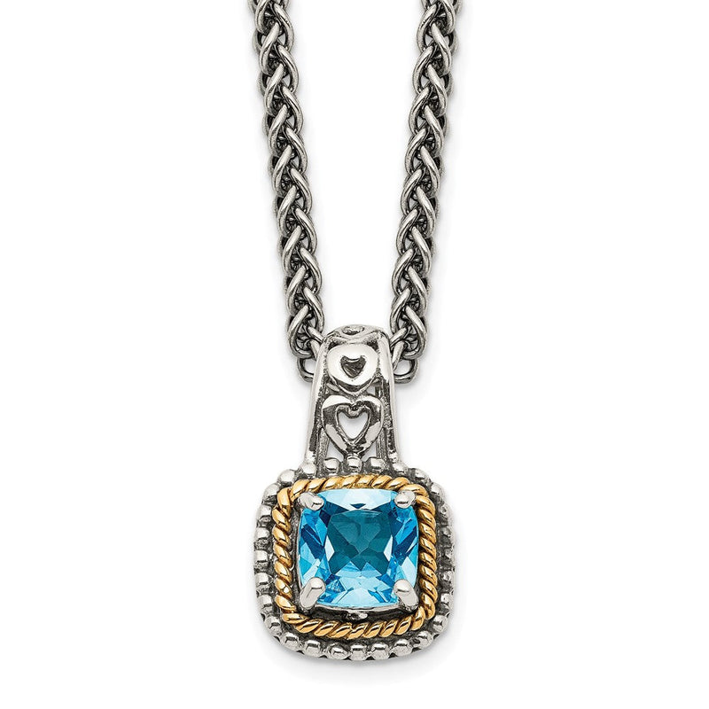 14K/silver Bicolor Shey Couture Sterlingsilber mit 14K Akzente 18 Zoll Antikisiert Kissen Blautopas Halskette