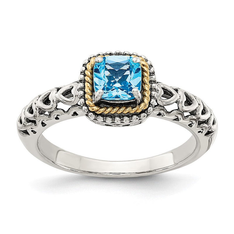 14K/silver Bicolor Shey Couture Sterlingsilber mit 14K Akzente Antikisiert Kissen Blautopas Ring