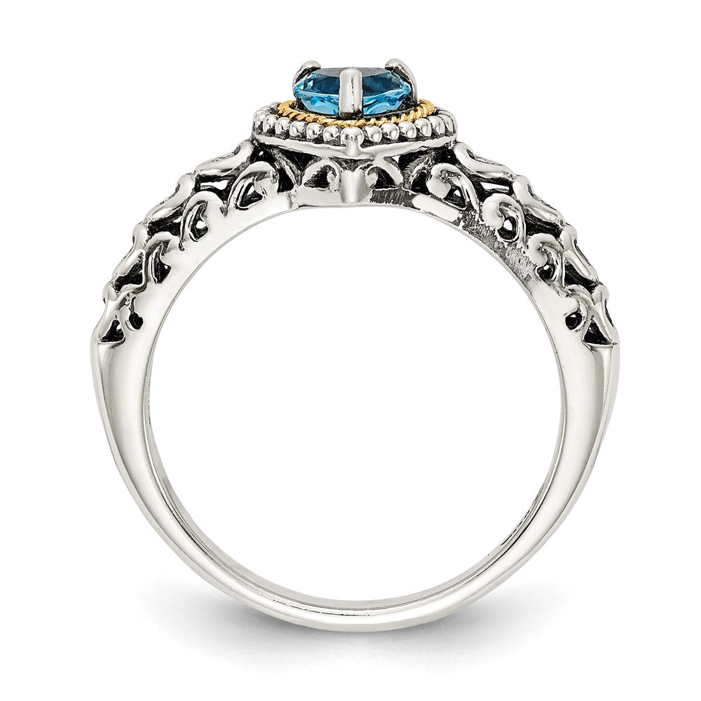 14K/silver Bicolor Shey Couture Sterlingsilber mit 14K Akzente Antikisiert Blautopas Herz Ring