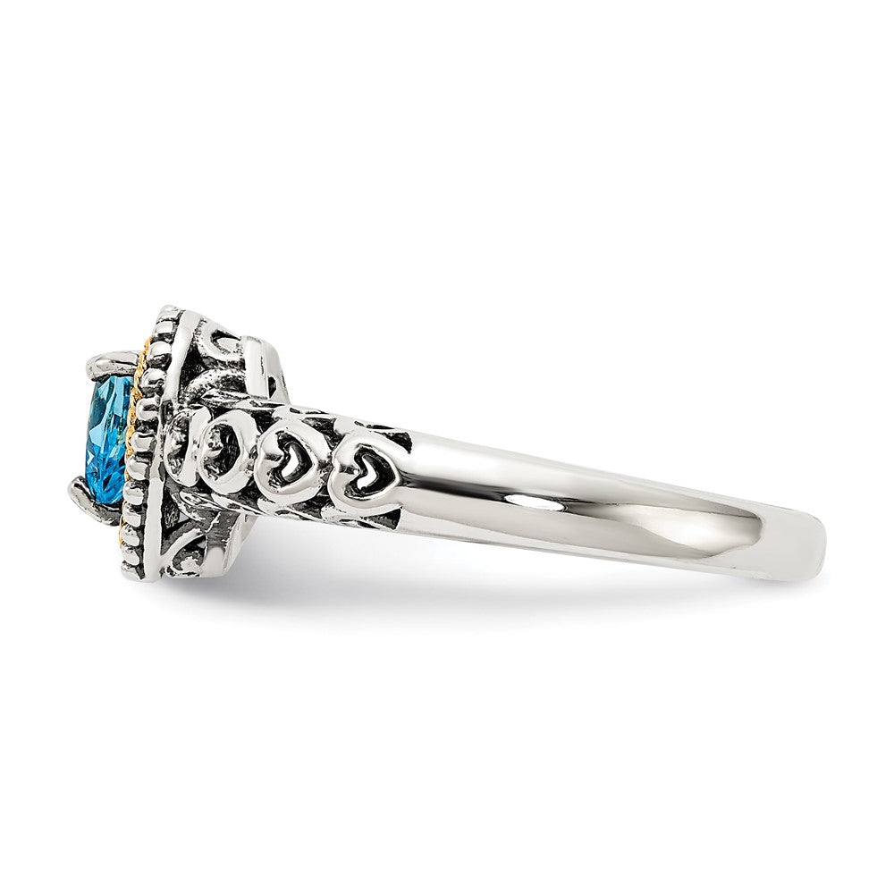 14K/silver Bicolor Shey Couture Sterlingsilber mit 14K Akzente Antikisiert Blautopas Herz Ring