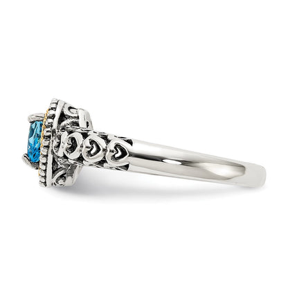14K/silver Bicolor Shey Couture Sterlingsilber mit 14K Akzente Antikisiert Blautopas Herz Ring