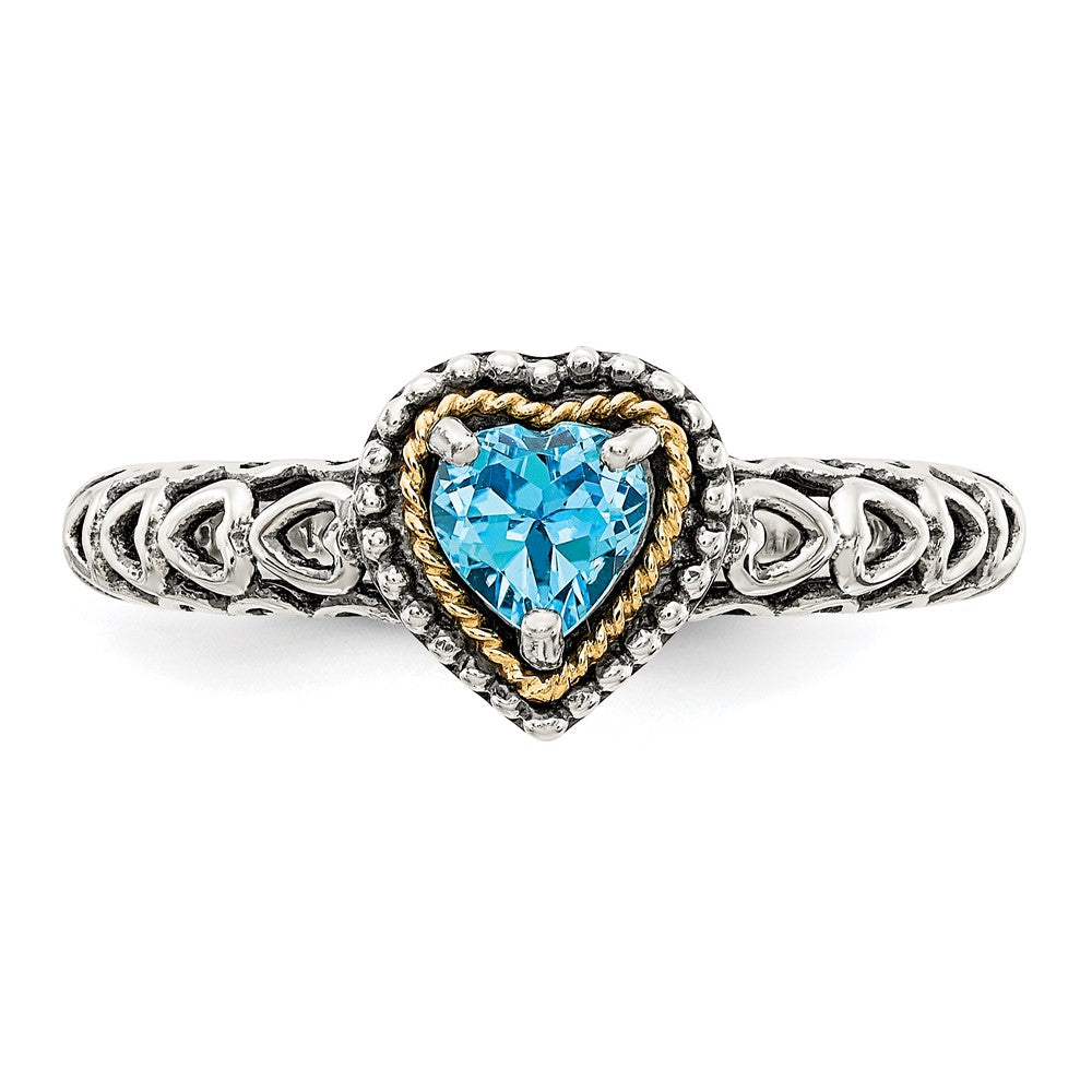 14K/silver Bicolor Shey Couture Sterlingsilber mit 14K Akzente Antikisiert Blautopas Herz Ring