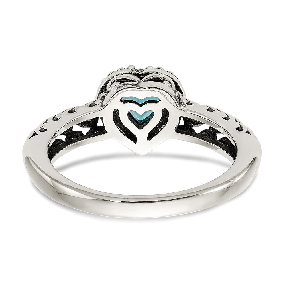 14K/silver Bicolor Shey Couture Sterlingsilber mit 14K Akzente Antikisiert Blautopas Herz Ring