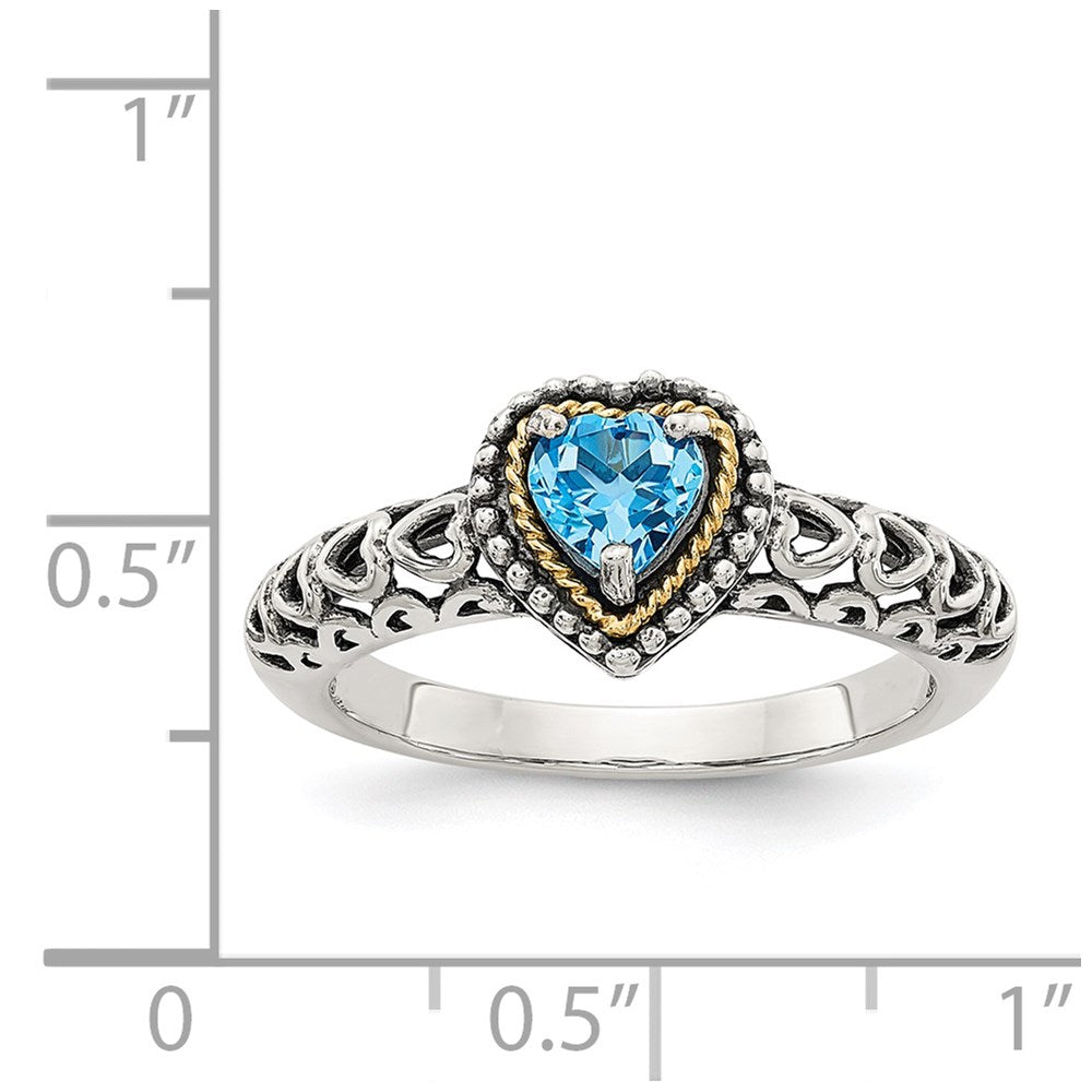 14K/silver Bicolor Shey Couture Sterlingsilber mit 14K Akzente Antikisiert Blautopas Herz Ring