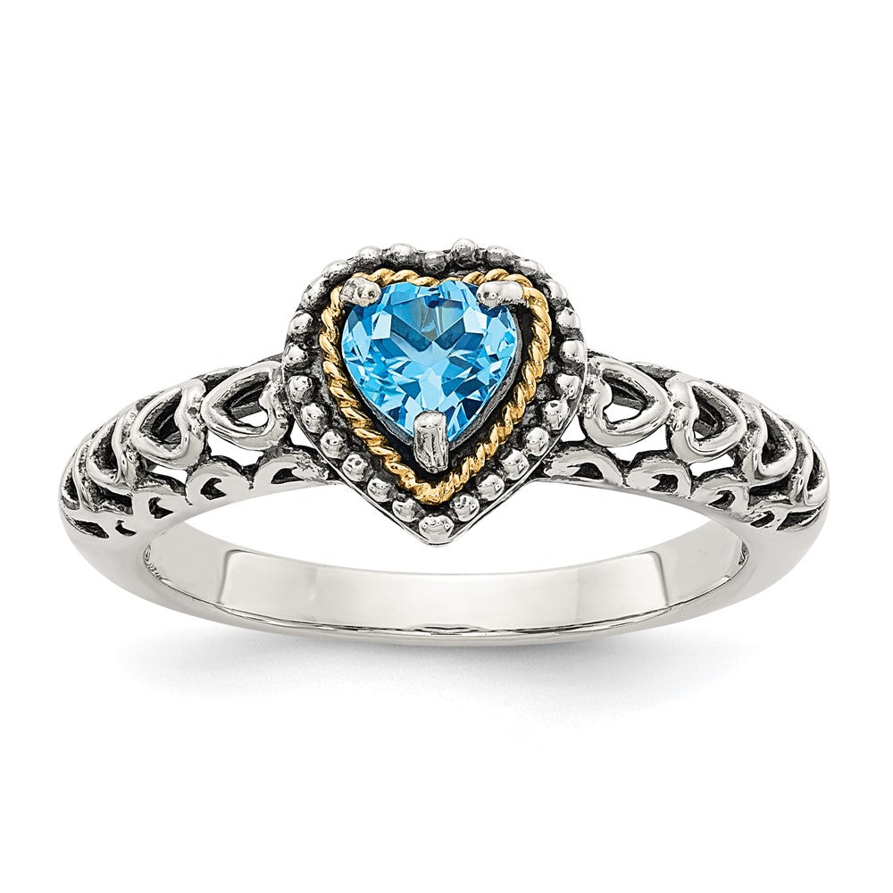 14K/silver Bicolor Shey Couture Sterlingsilber mit 14K Akzente Antikisiert Blautopas Herz Ring