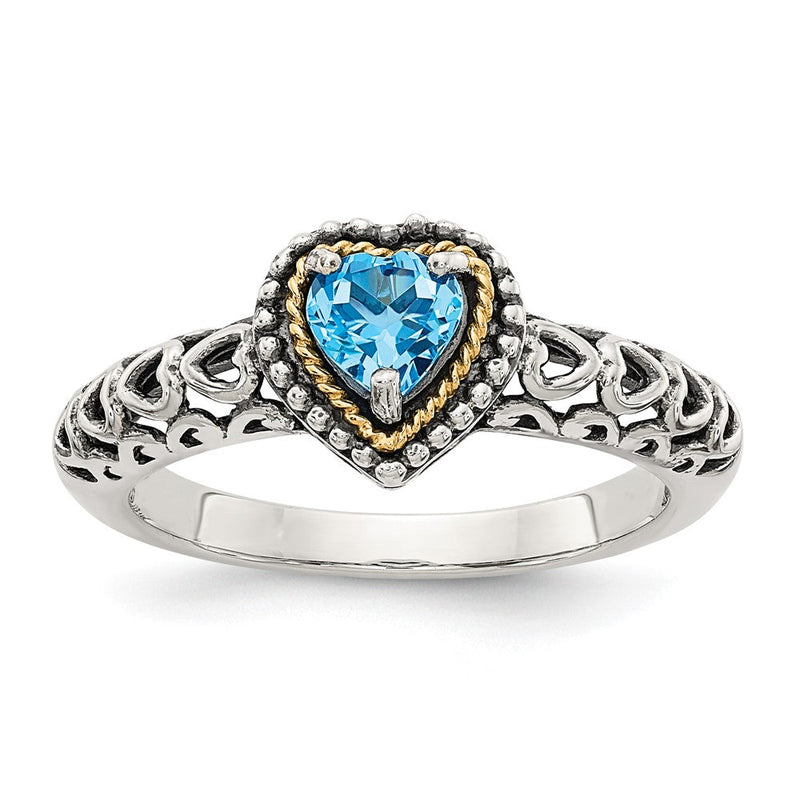 14K/silver Bicolor Shey Couture Sterlingsilber mit 14K Akzente Antikisiert Blautopas Herz Ring