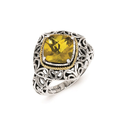 14K/silver Bicolor Sterlingsilber 14K Whiskey Quarz Ring (size 7 Nur)