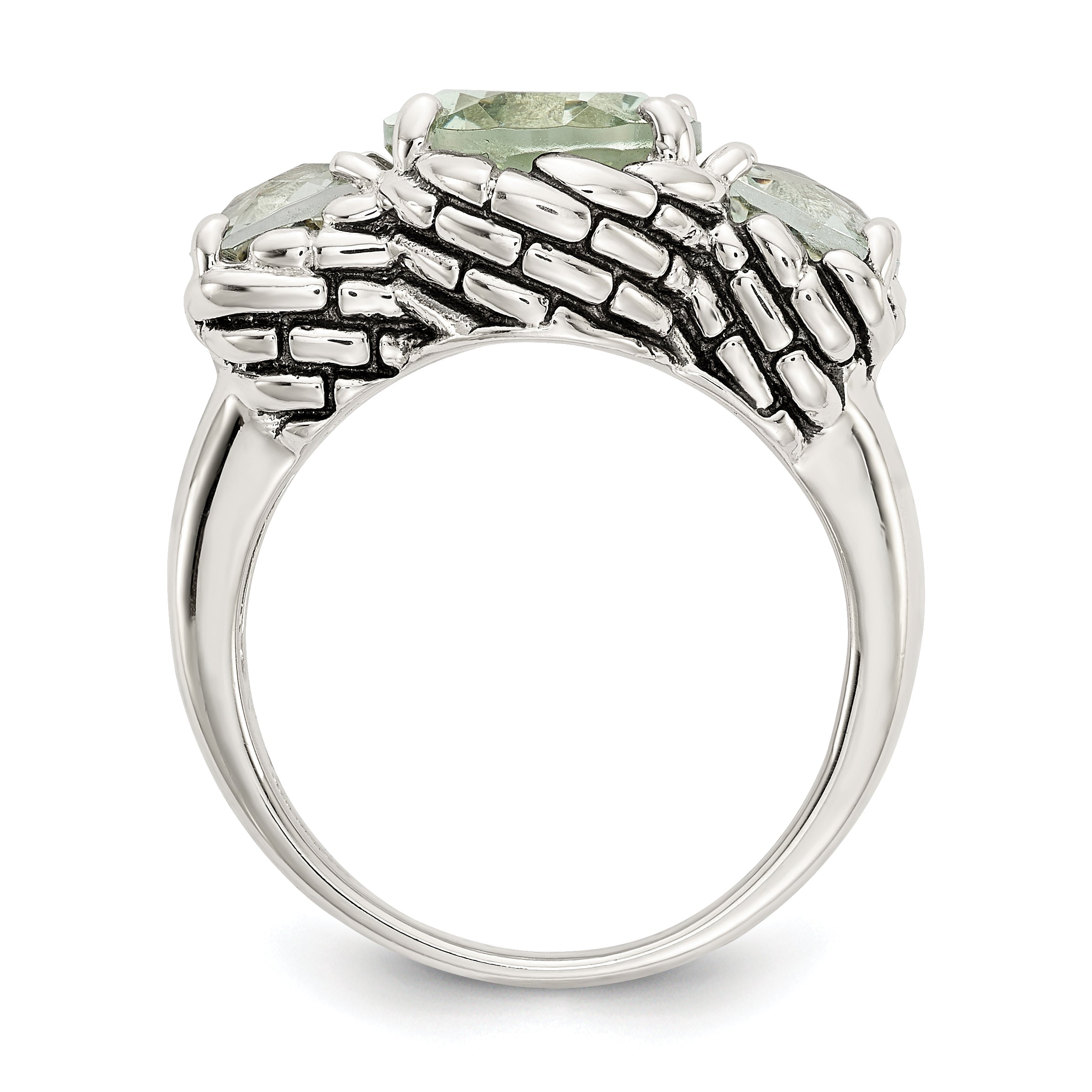 Sterlingsilber Shey Couture Antikisiert Oval und Rund Grün Quarz Ring